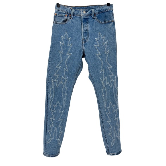 Levi's Premium 501s Jeans Womens 28 Light Wash Denim Western Stitch Rodeo - Picture 1 of 11